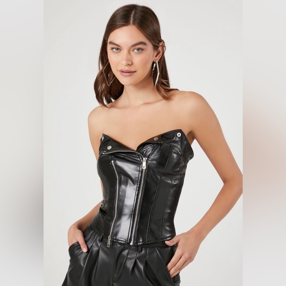 Faux leather moto tube top